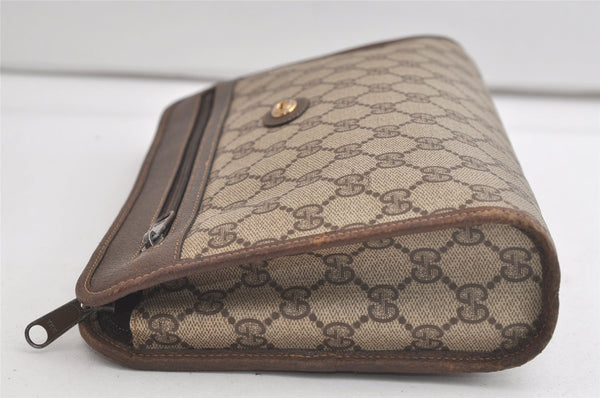 Authentic GUCCI Vintage Clutch Hand Bag Purse GG PVC Leather Brown 5122K