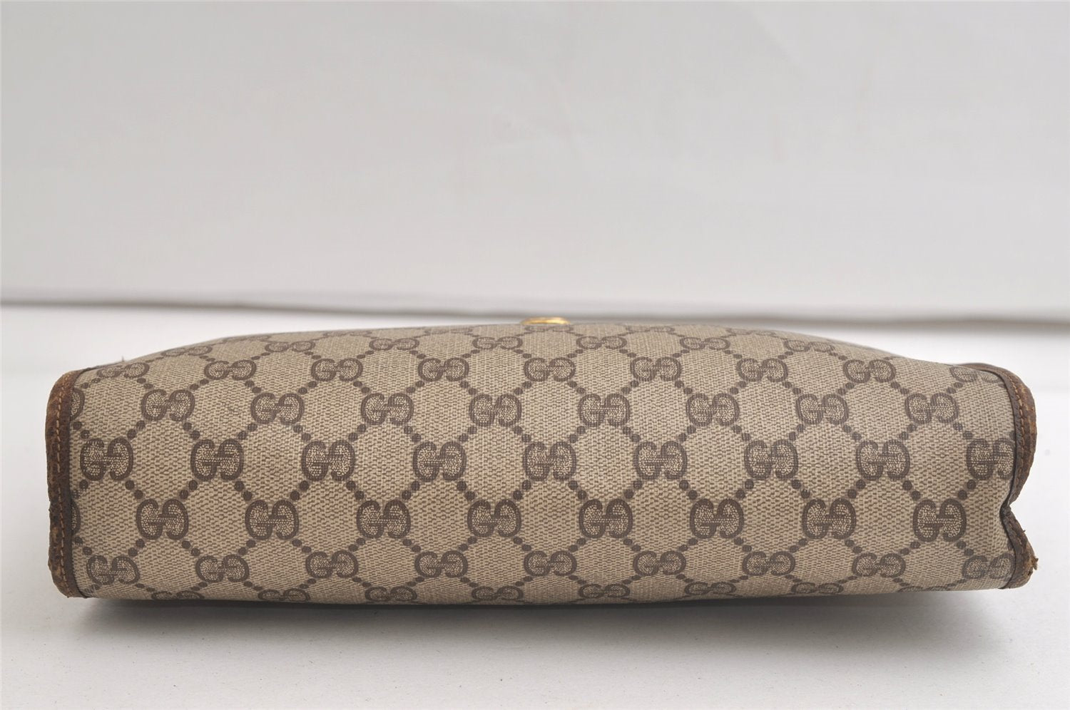 Authentic GUCCI Vintage Clutch Hand Bag Purse GG PVC Leather Brown 5122K