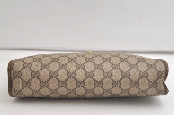 Authentic GUCCI Vintage Clutch Hand Bag Purse GG PVC Leather Brown 5122K