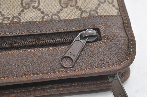 Authentic GUCCI Vintage Clutch Hand Bag Purse GG PVC Leather Brown 5122K