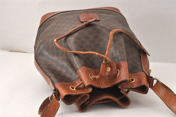 Authentic CELINE Macadam Blason Shoulder Drawstring Bag PVC Leather Brown 5123K