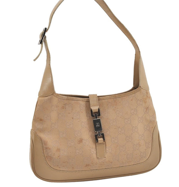 Auth GUCCI Jackie Shoulder Hand Bag GG Canvas Leather 0013735 Beige Junk 5126J