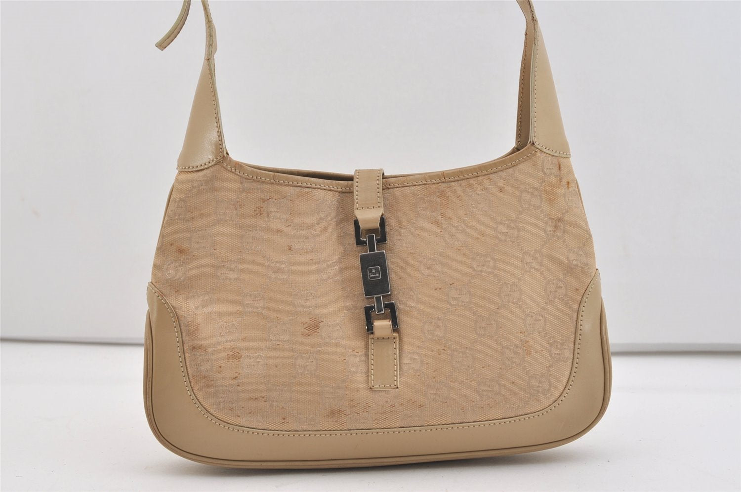 Auth GUCCI Jackie Shoulder Hand Bag GG Canvas Leather 0013735 Beige Junk 5126J