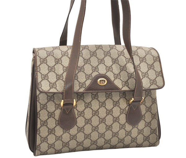 Authentic GUCCI Vintage Hand Bag Purse GG PVC Leather Brown Junk 5128K