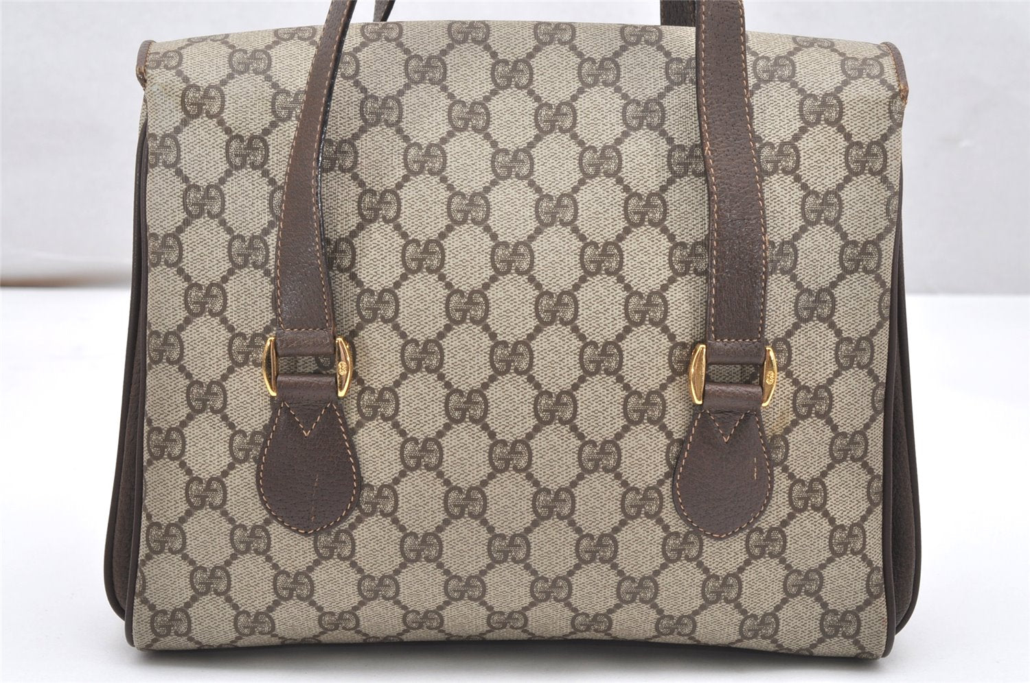 Authentic GUCCI Vintage Hand Bag Purse GG PVC Leather Brown Junk 5128K