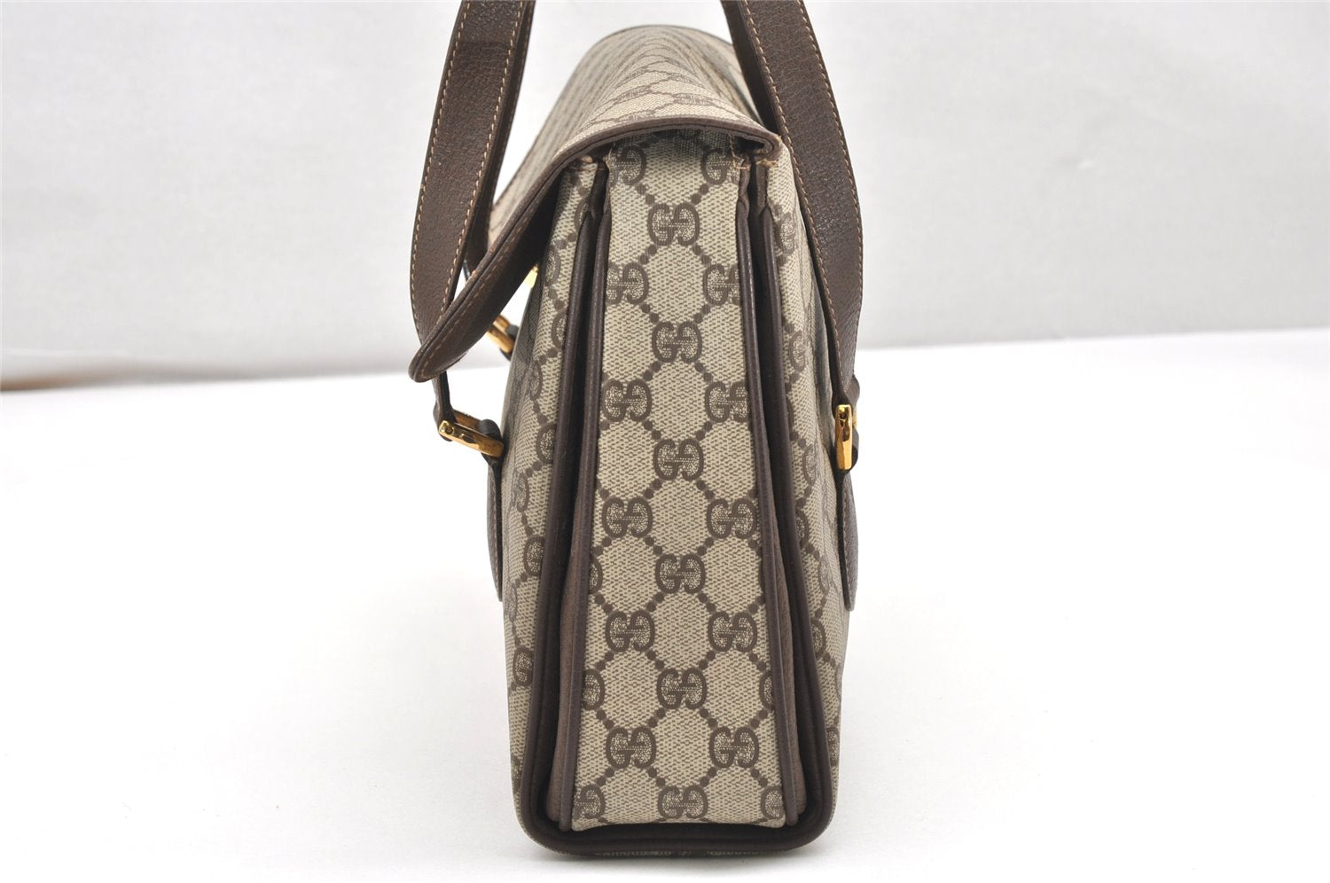 Authentic GUCCI Vintage Hand Bag Purse GG PVC Leather Brown Junk 5128K