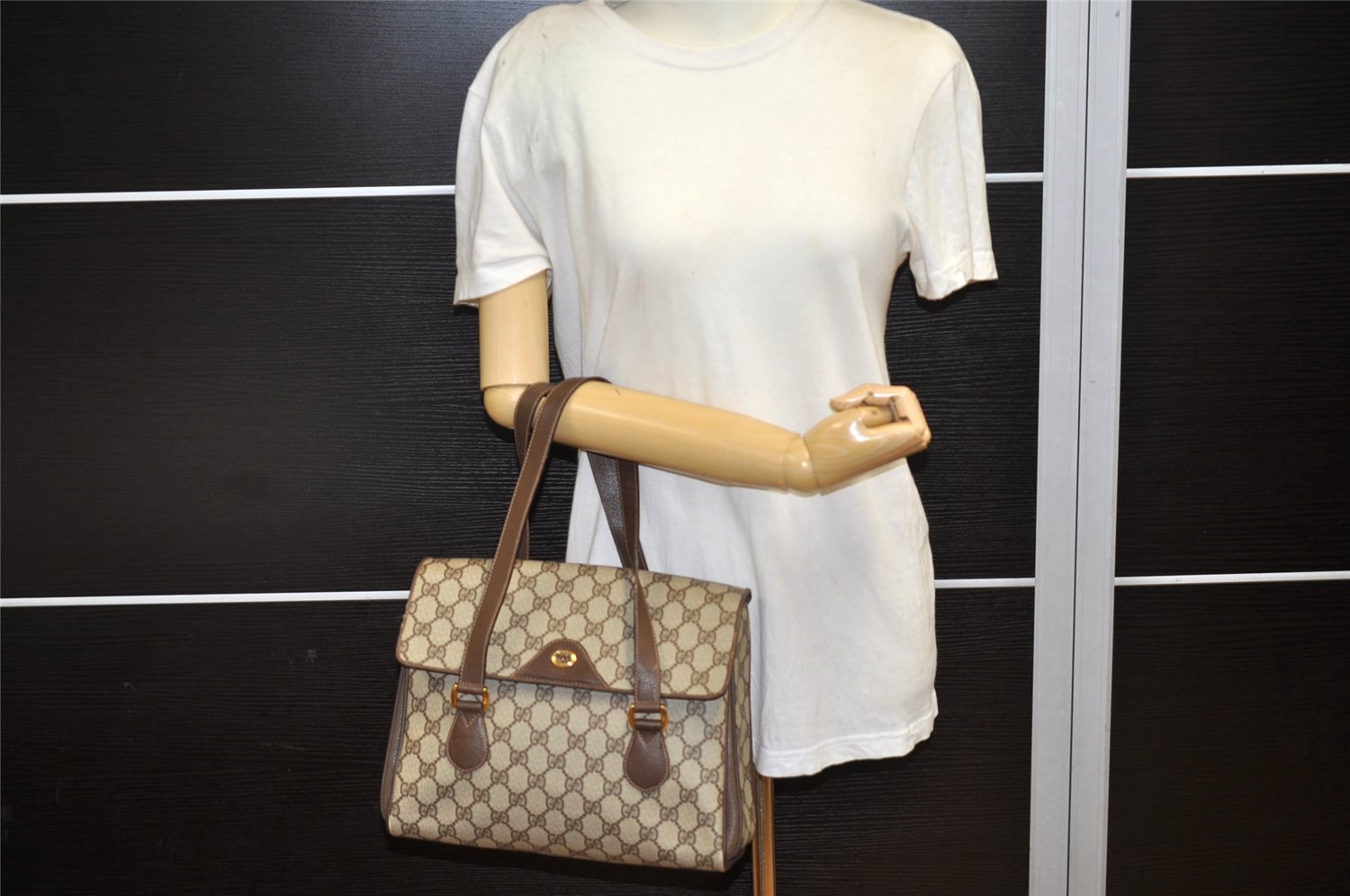 Authentic GUCCI Vintage Hand Bag Purse GG PVC Leather Brown Junk 5128K