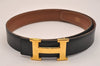 Authentic HERMES Constance Leather Belt Size 65cm 25.6" Black Brown Box 5130J