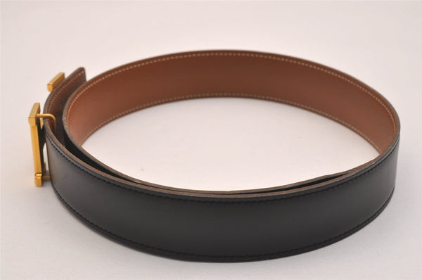 Authentic HERMES Constance Leather Belt Size 65cm 25.6" Black Brown Box 5130J