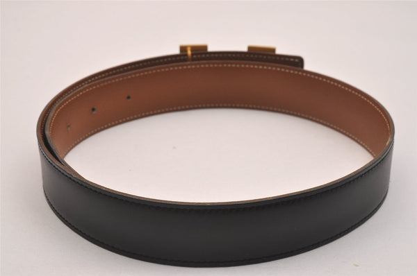 Authentic HERMES Constance Leather Belt Size 65cm 25.6" Black Brown Box 5130J