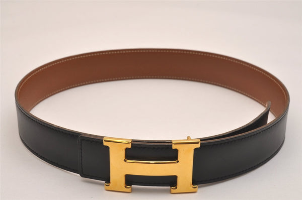 Authentic HERMES Constance Leather Belt Size 65cm 25.6" Black Brown Box 5130J