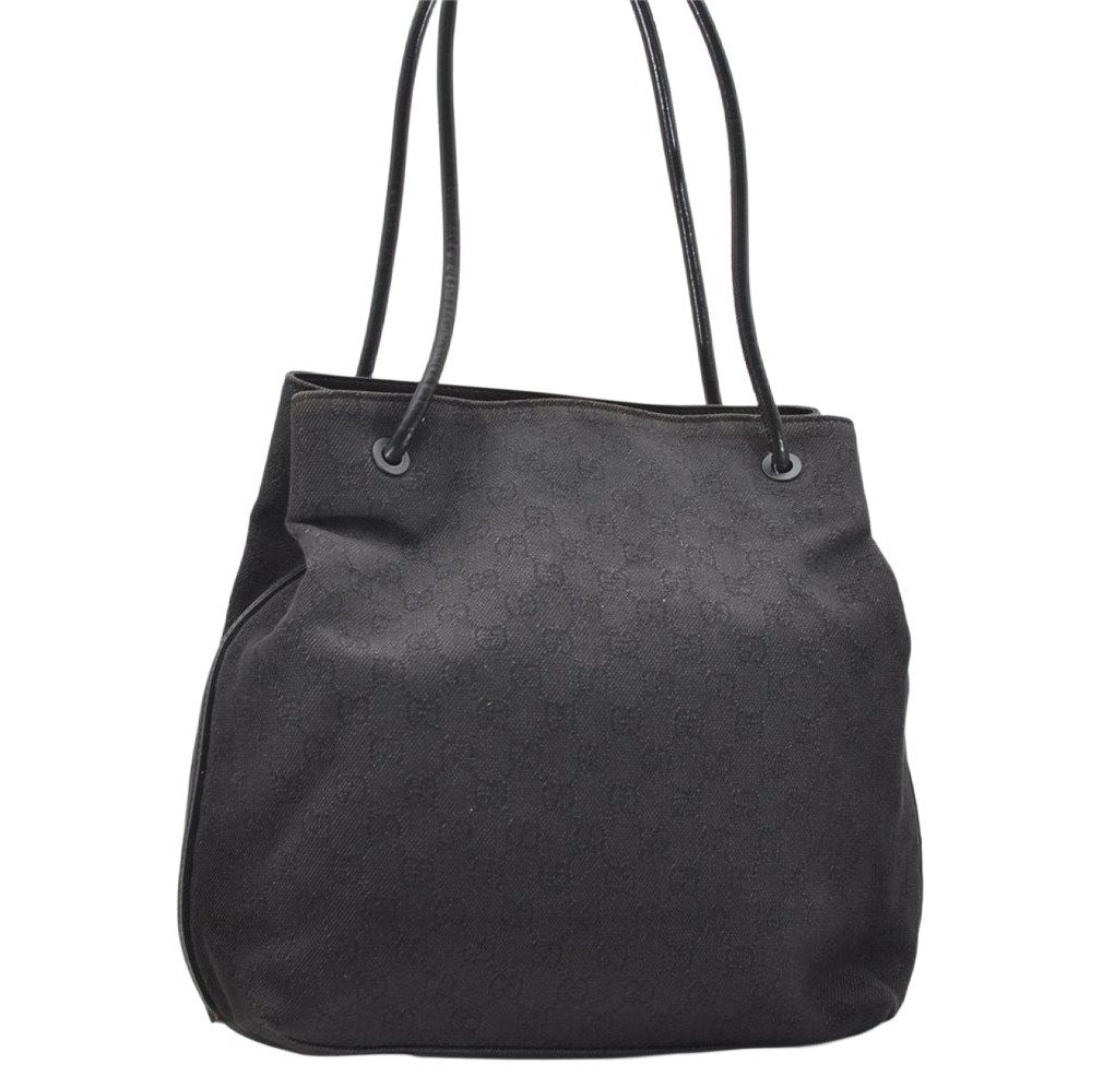 Authentic GUCCI Vintage Shoulder Tote Bag GG Canvas Leather 101341 Black 5130K