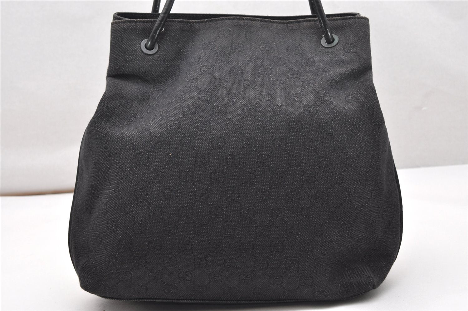 Authentic GUCCI Vintage Shoulder Tote Bag GG Canvas Leather 101341 Black 5130K