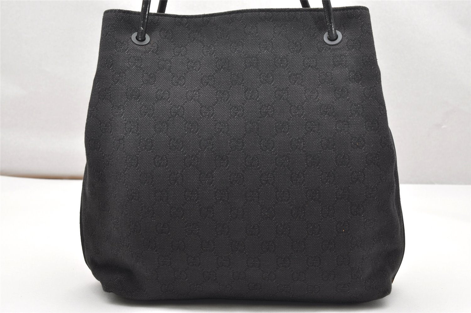 Authentic GUCCI Vintage Shoulder Tote Bag GG Canvas Leather 101341 Black 5130K