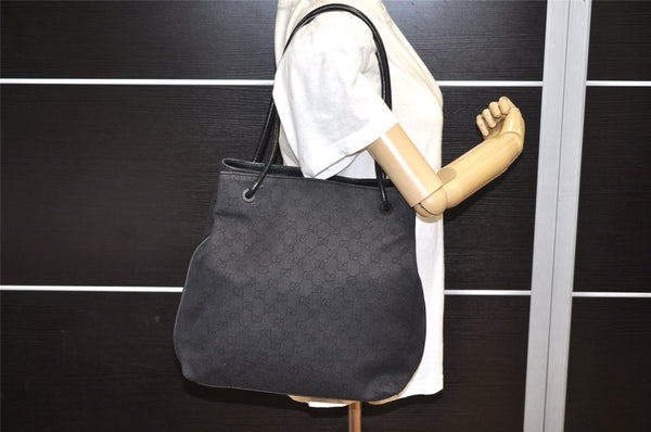 Authentic GUCCI Vintage Shoulder Tote Bag GG Canvas Leather 101341 Black 5130K