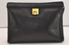 Authentic CELINE Vintage Clutch Hand Bag Purse Leather Black 5131J