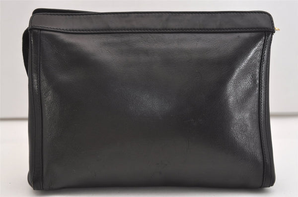 Authentic CELINE Vintage Clutch Hand Bag Purse Leather Black 5131J