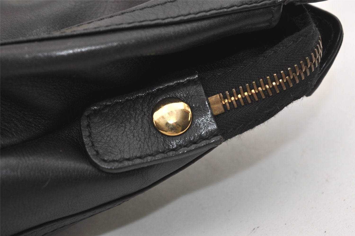 Authentic CELINE Vintage Clutch Hand Bag Purse Leather Black 5131J