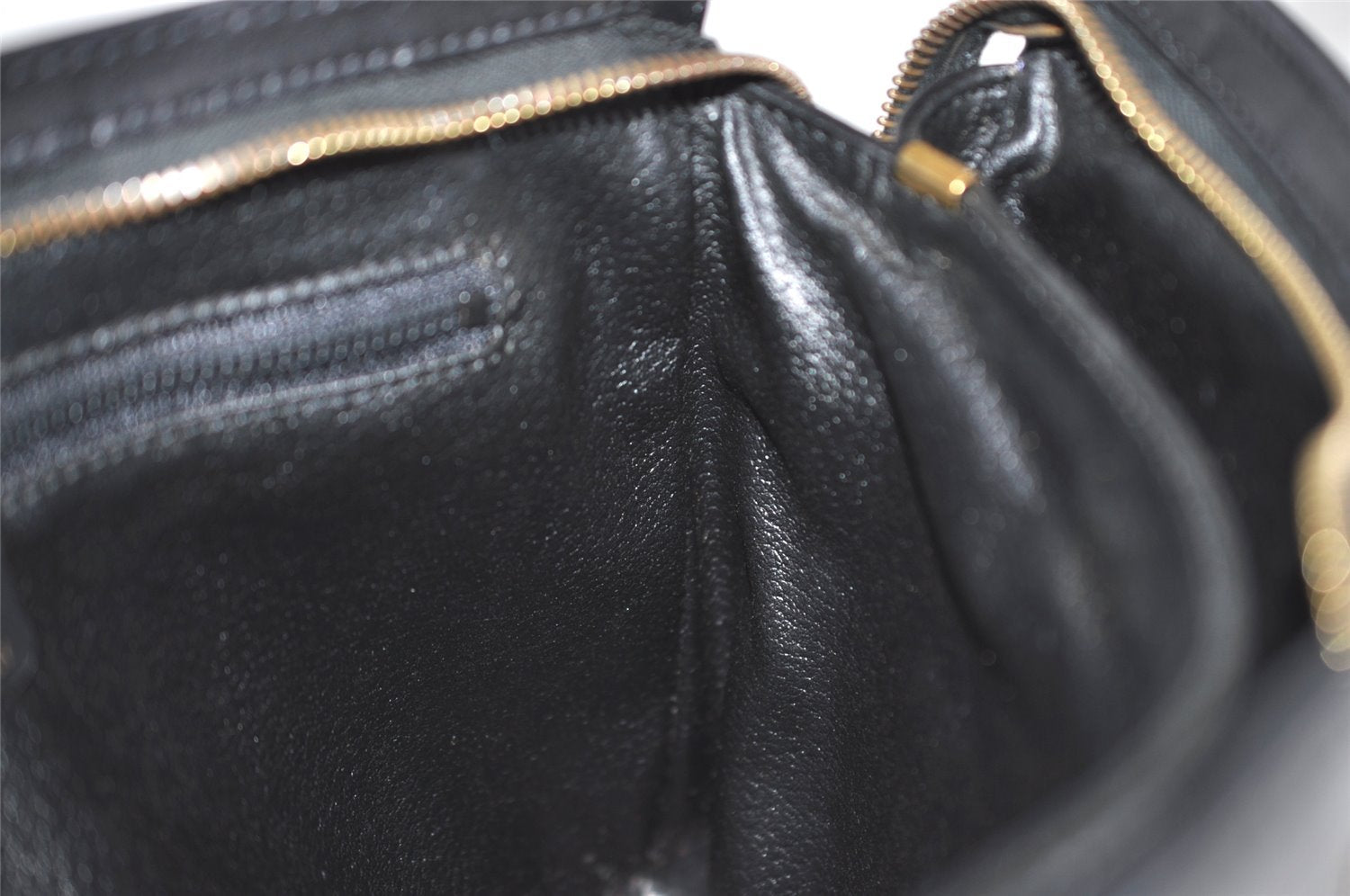 Authentic CELINE Vintage Clutch Hand Bag Purse Leather Black 5131J