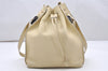 Authentic GUCCI Vintage Shoulder Drawstring Bag Leather Cream White Junk 5132K