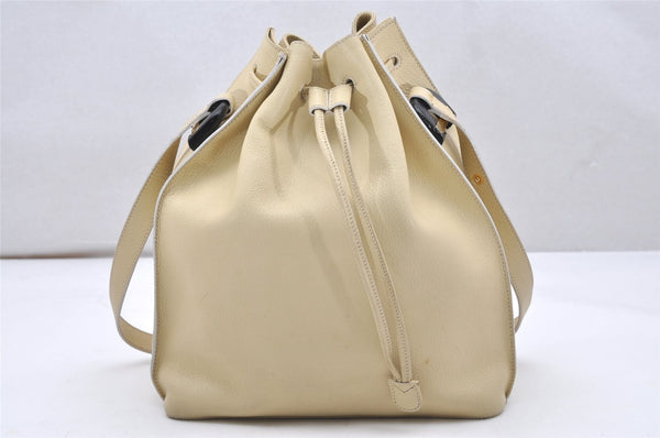 Authentic GUCCI Vintage Shoulder Drawstring Bag Leather Cream White Junk 5132K