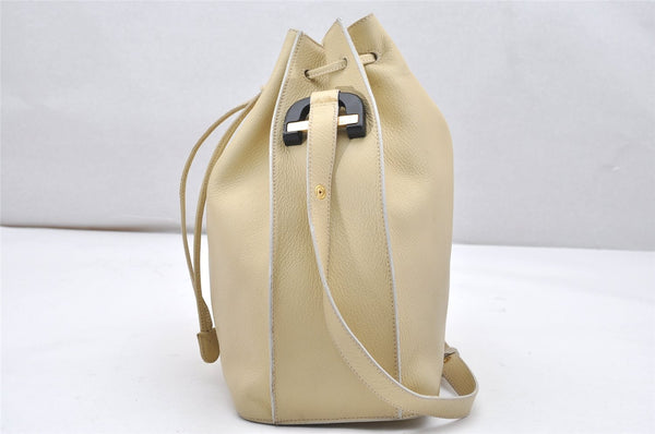 Authentic GUCCI Vintage Shoulder Drawstring Bag Leather Cream White Junk 5132K