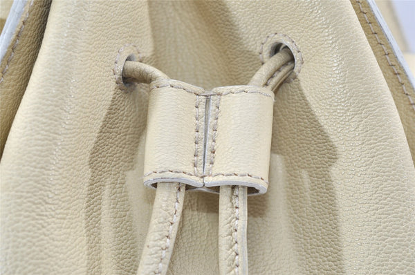 Authentic GUCCI Vintage Shoulder Drawstring Bag Leather Cream White Junk 5132K
