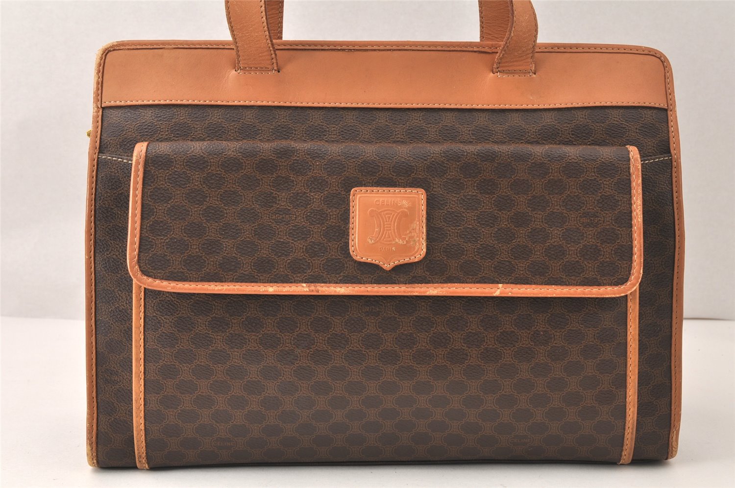 Authentic CELINE Macadam Blason Shoulder Tote Bag PVC Leather Brown 5133K