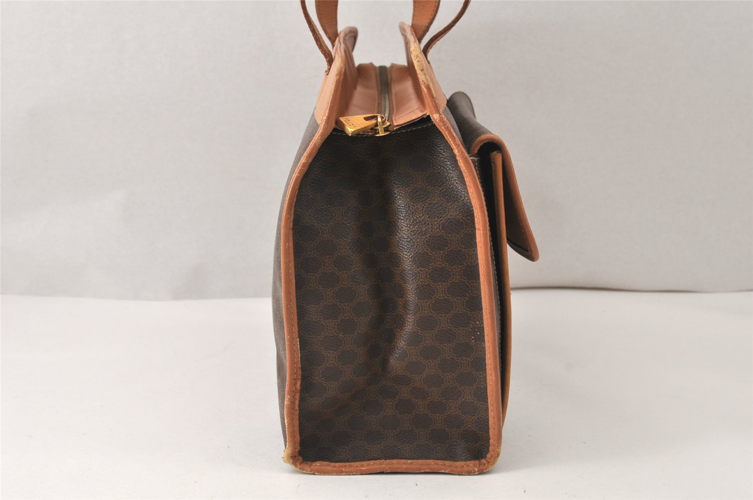 Authentic CELINE Macadam Blason Shoulder Tote Bag PVC Leather Brown 5133K