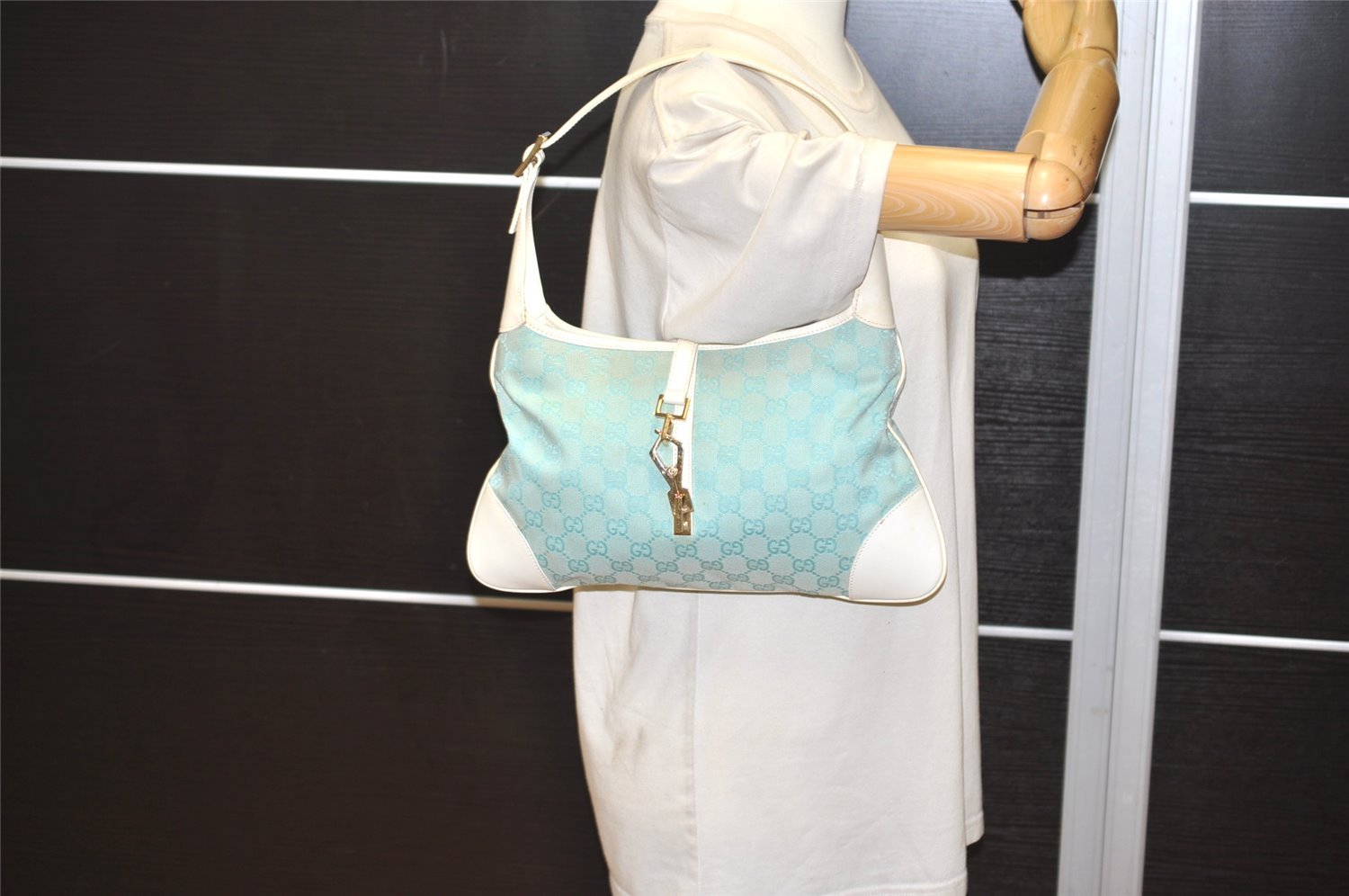 Authentic GUCCI Kandinsky Shoulder Bag GG Canvas Leather 0014057 Blue 5135J