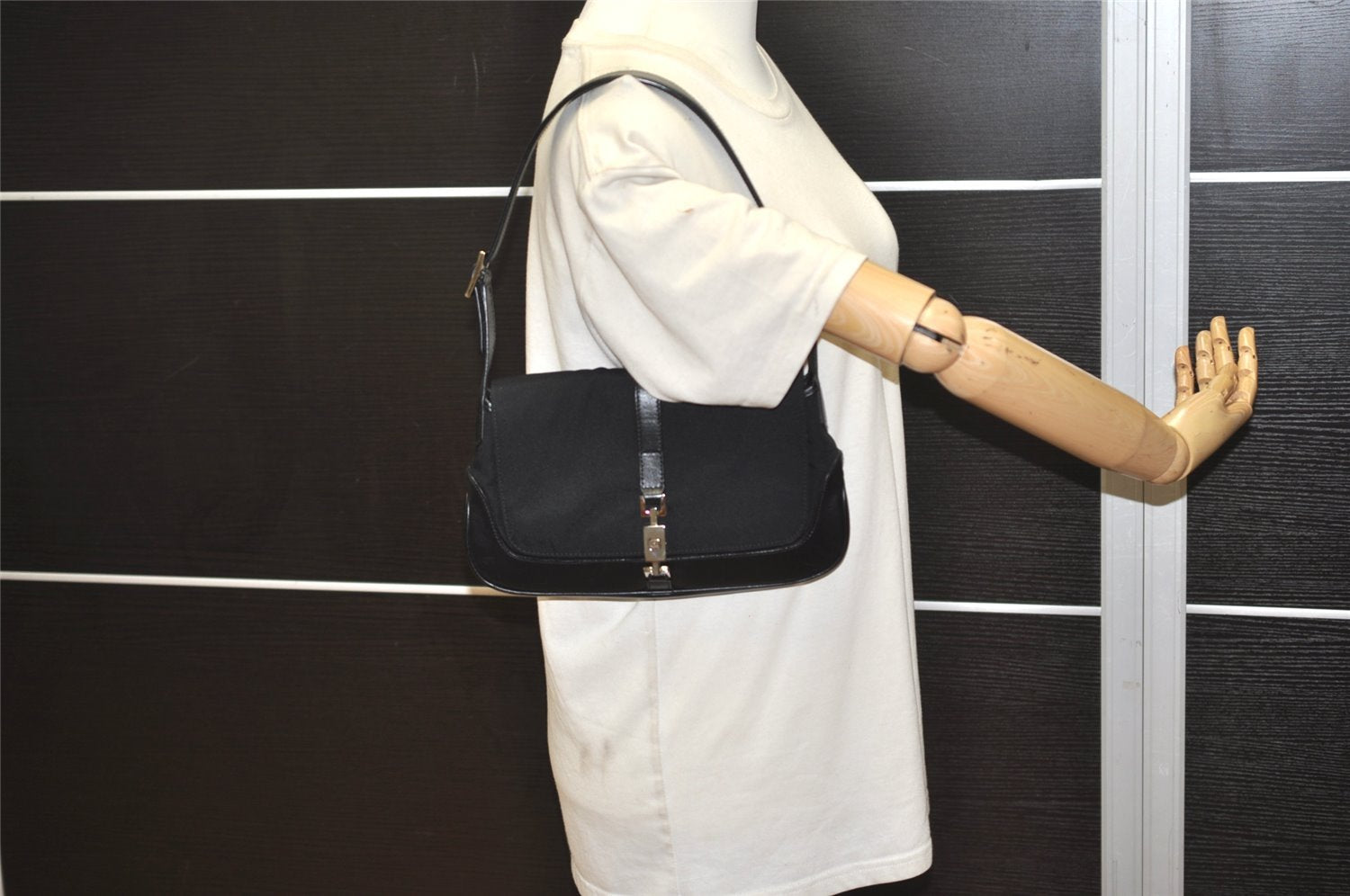 Authentic GUCCI Jackie Shoulder Hand Bag Canvas Leather 0013824 Black 5136J