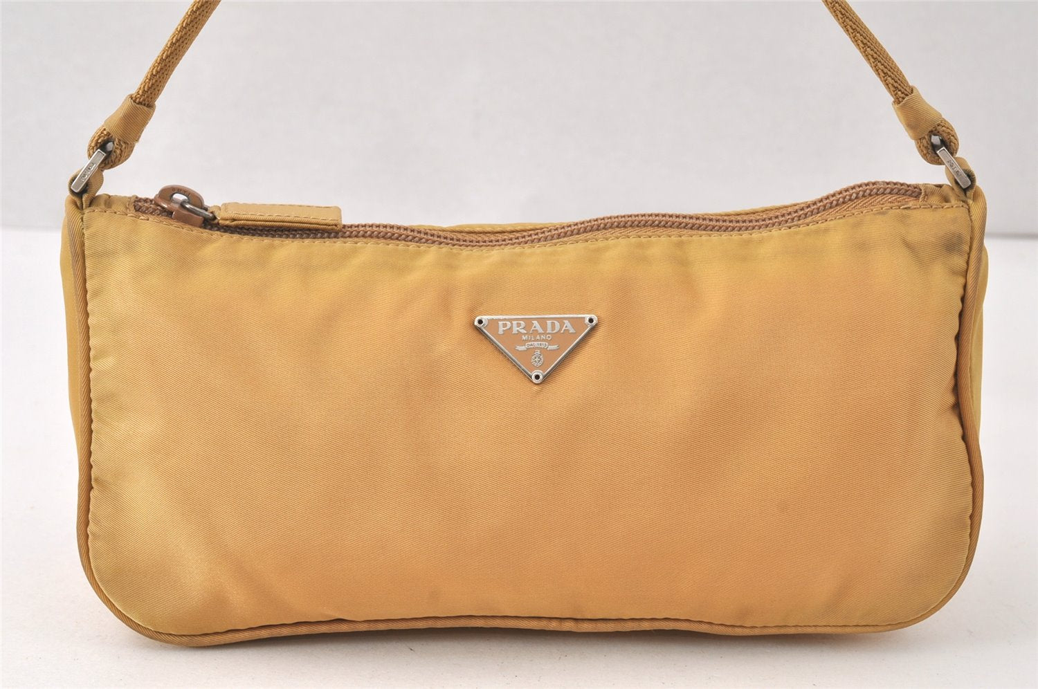 Authentic PRADA Nylon Tessuto Hand Bag Pouch Purse Yellow 5136K