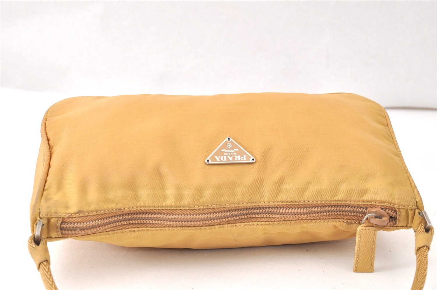 Authentic PRADA Nylon Tessuto Hand Bag Pouch Purse Yellow 5136K