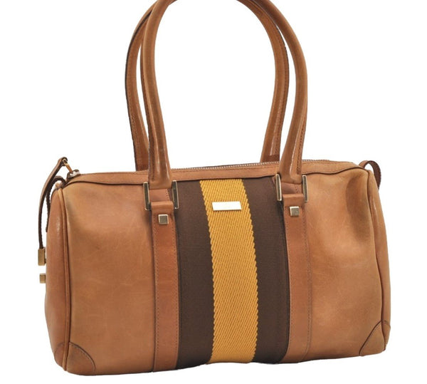 Authentic GUCCI Sherry Line Hand Boston Bag Leather Canvas 0000851 Brown 5137J