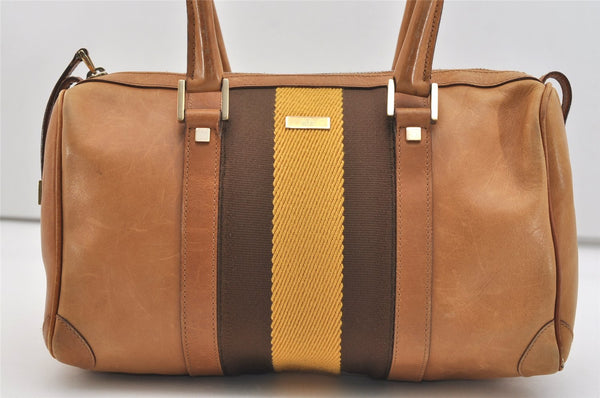 Authentic GUCCI Sherry Line Hand Boston Bag Leather Canvas 0000851 Brown 5137J