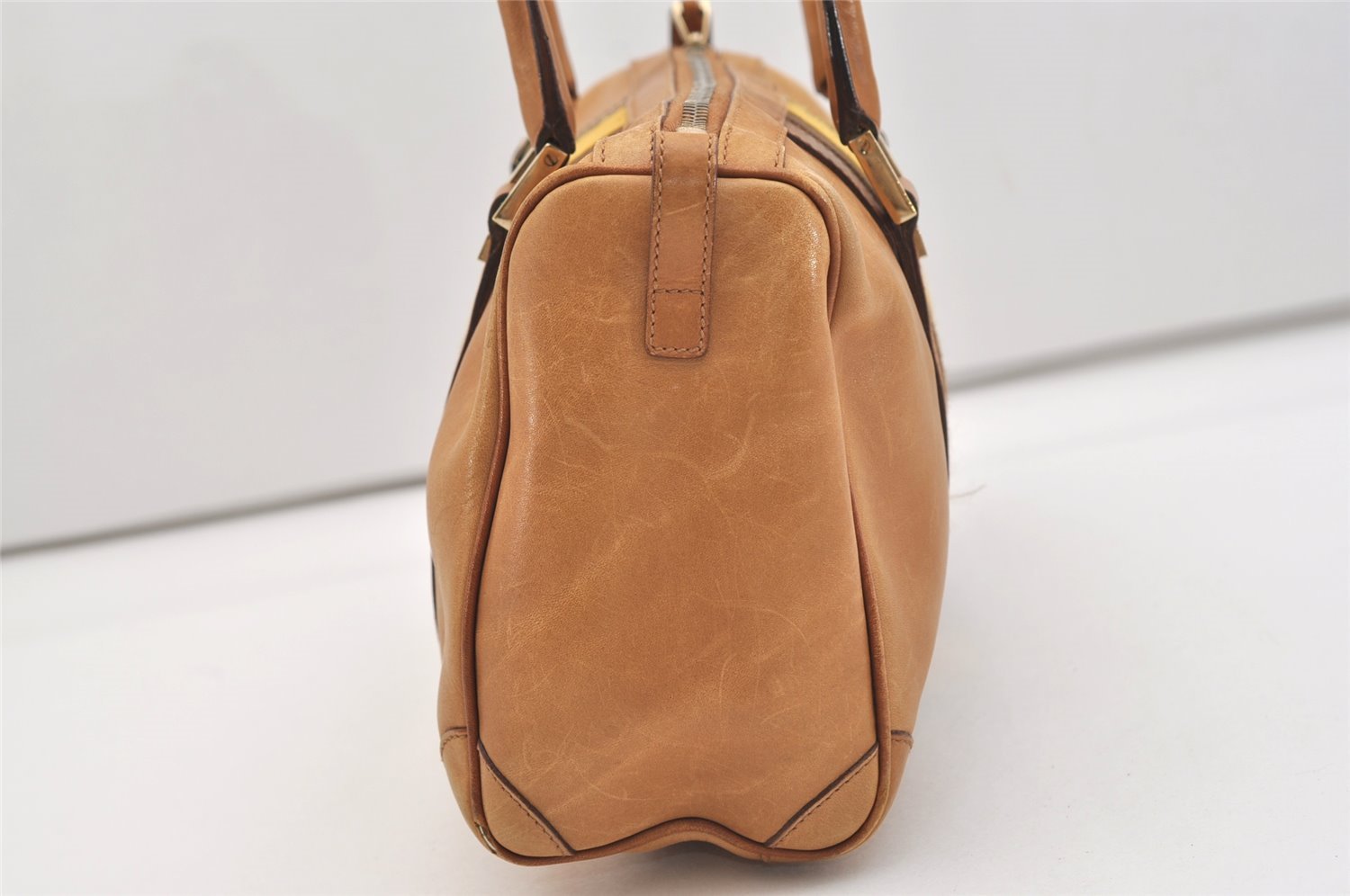 Authentic GUCCI Sherry Line Hand Boston Bag Leather Canvas 0000851 Brown 5137J