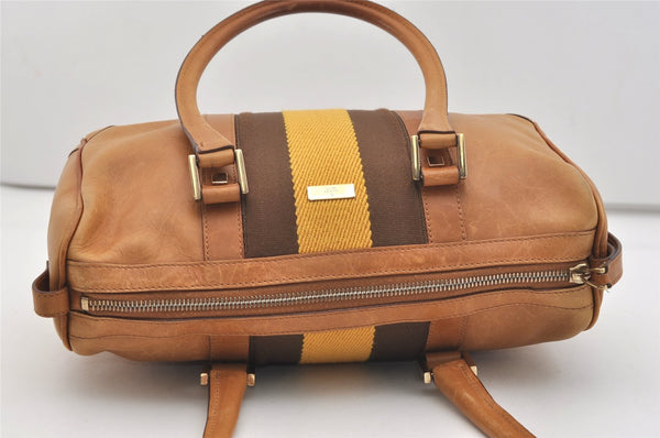 Authentic GUCCI Sherry Line Hand Boston Bag Leather Canvas 0000851 Brown 5137J