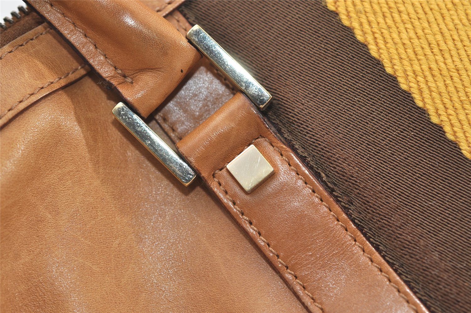 Authentic GUCCI Sherry Line Hand Boston Bag Leather Canvas 0000851 Brown 5137J