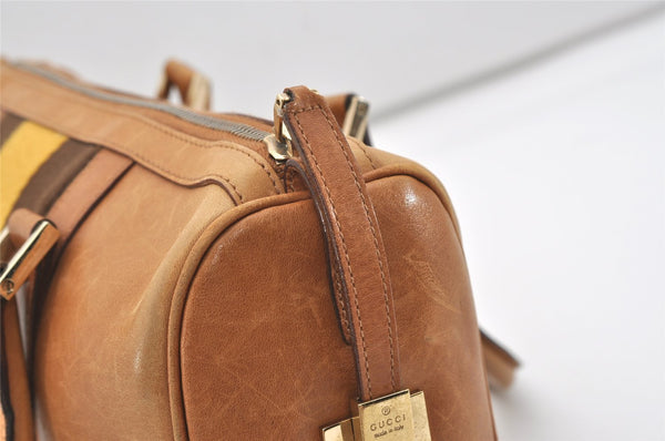 Authentic GUCCI Sherry Line Hand Boston Bag Leather Canvas 0000851 Brown 5137J