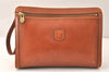 Authentic CELINE Vintage Clutch Hand Bag Purse Leather Brown 5137K