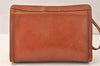 Authentic CELINE Vintage Clutch Hand Bag Purse Leather Brown 5137K