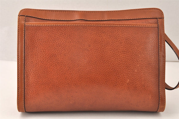 Authentic CELINE Vintage Clutch Hand Bag Purse Leather Brown 5137K