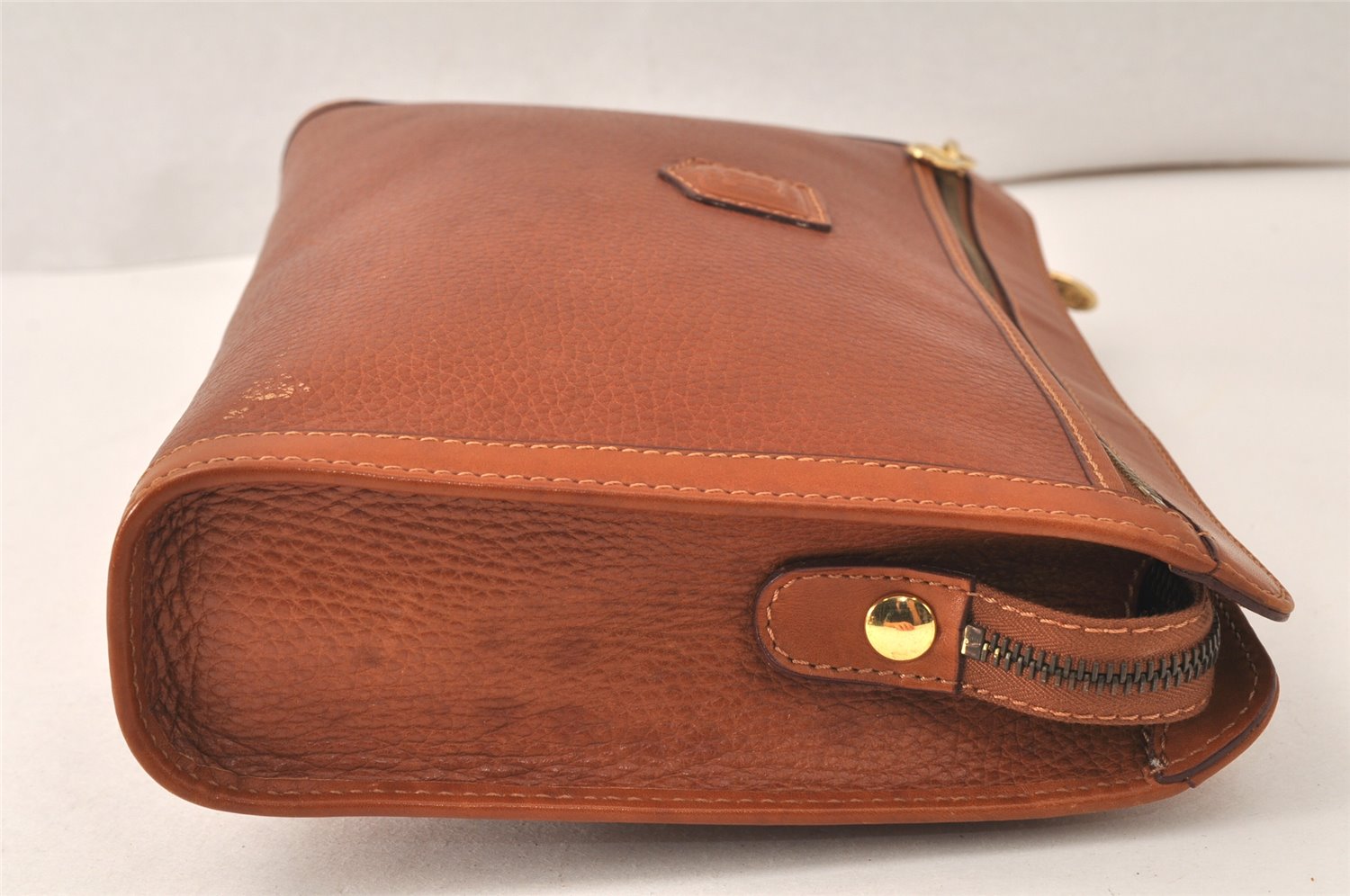 Authentic CELINE Vintage Clutch Hand Bag Purse Leather Brown 5137K