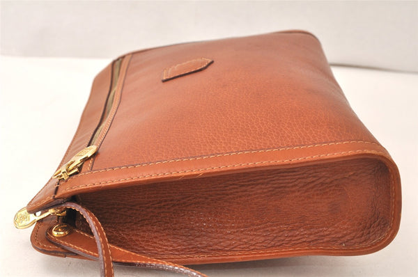 Authentic CELINE Vintage Clutch Hand Bag Purse Leather Brown 5137K