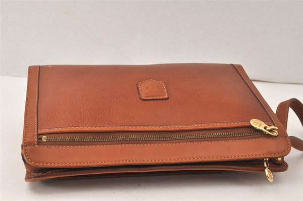 Authentic CELINE Vintage Clutch Hand Bag Purse Leather Brown 5137K