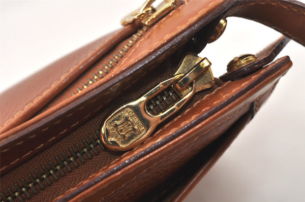 Authentic CELINE Vintage Clutch Hand Bag Purse Leather Brown 5137K