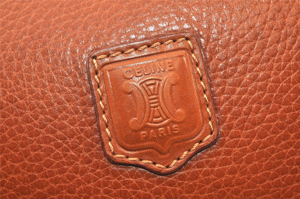 Authentic CELINE Vintage Clutch Hand Bag Purse Leather Brown 5137K