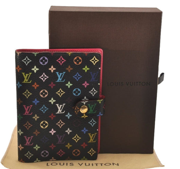Auth Louis Vuitton Monogram Multicolor Agenda PM Notebook Cover Black Box 5138J