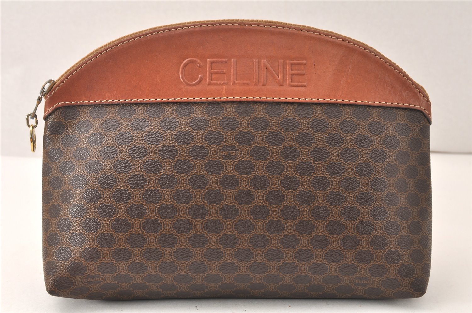 Authentic CELINE Macadam Blason Pattern Clutch Hand Bag PVC Leather Brown 5140K