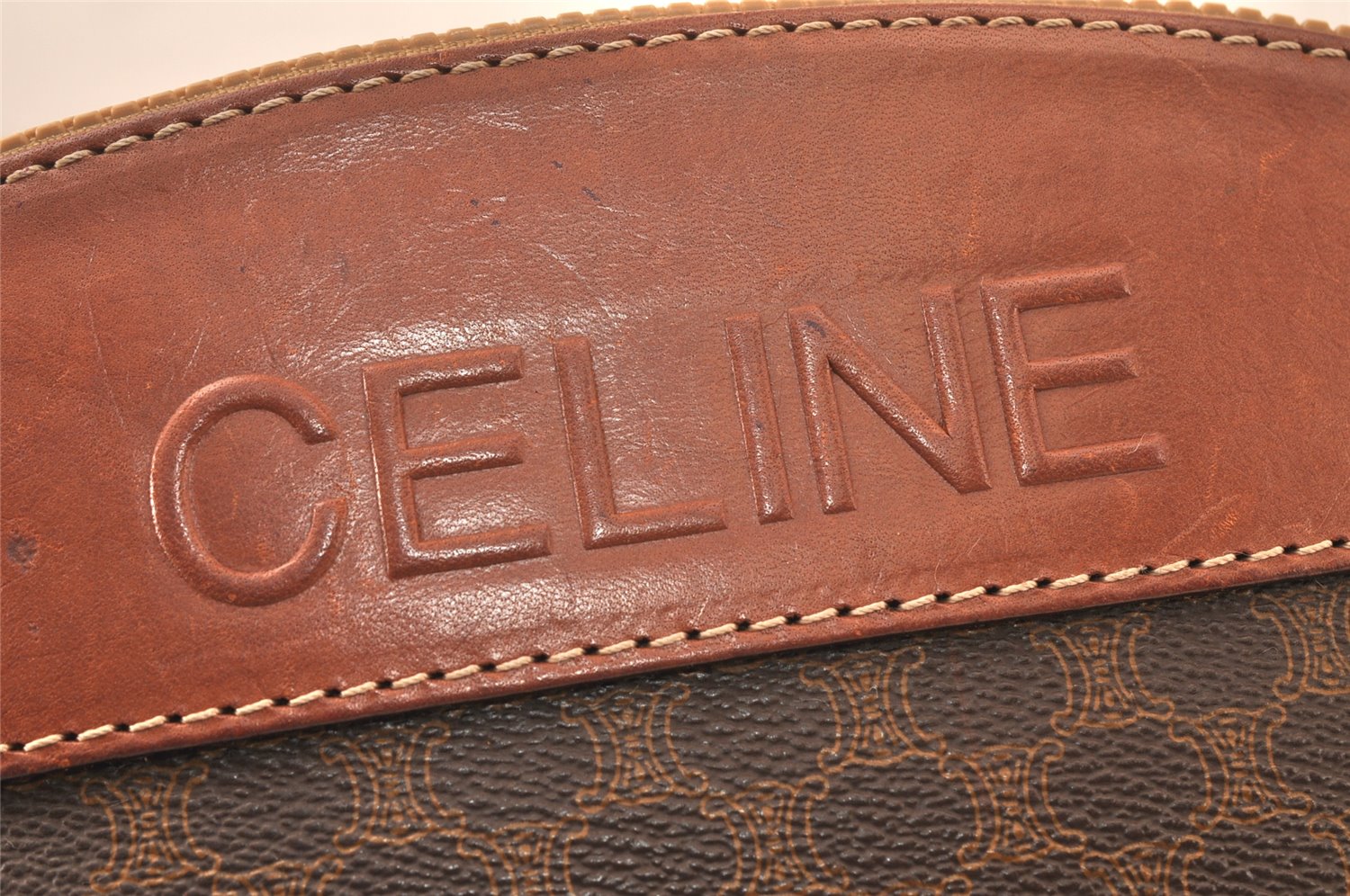 Authentic CELINE Macadam Blason Pattern Clutch Hand Bag PVC Leather Brown 5140K